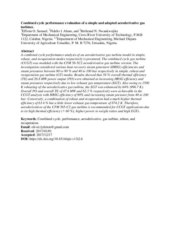 (PDF) Combined cycle performance evaluation of a simple and adapted ...