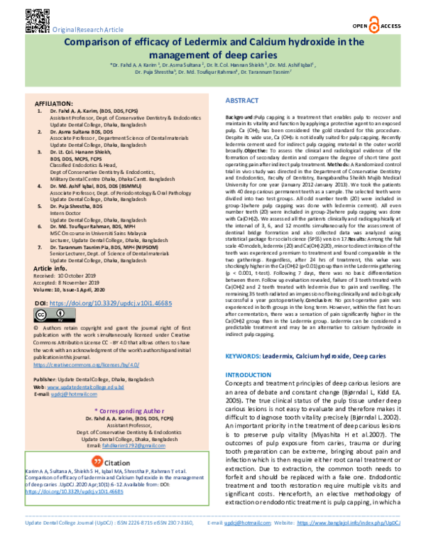 (PDF) Comparison of efficacy of Ledermix and Calcium hydroxide in the ...