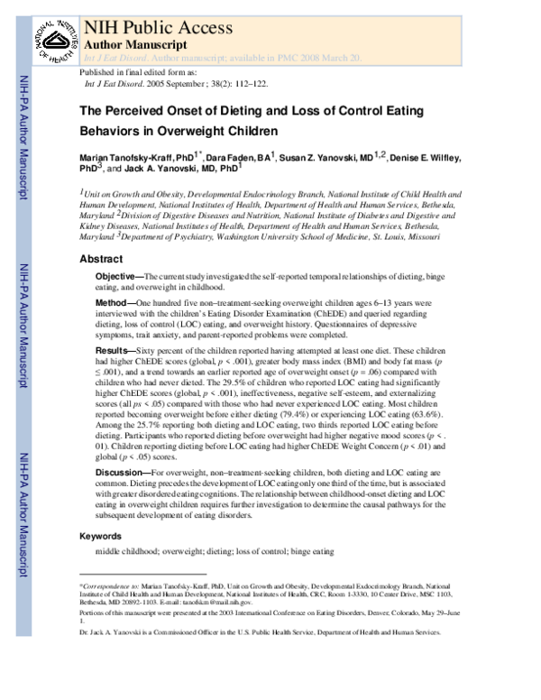 (PDF) The perceived onset of dieting and loss of control eating ...
