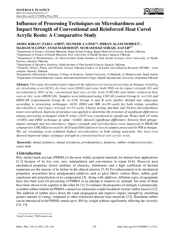 (PDF) Influence of Processing Techniques on Microhardness and Impact ...