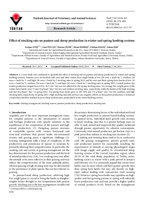 (PDF) Effect of stocking rate on pasture and sheep production in winter ...