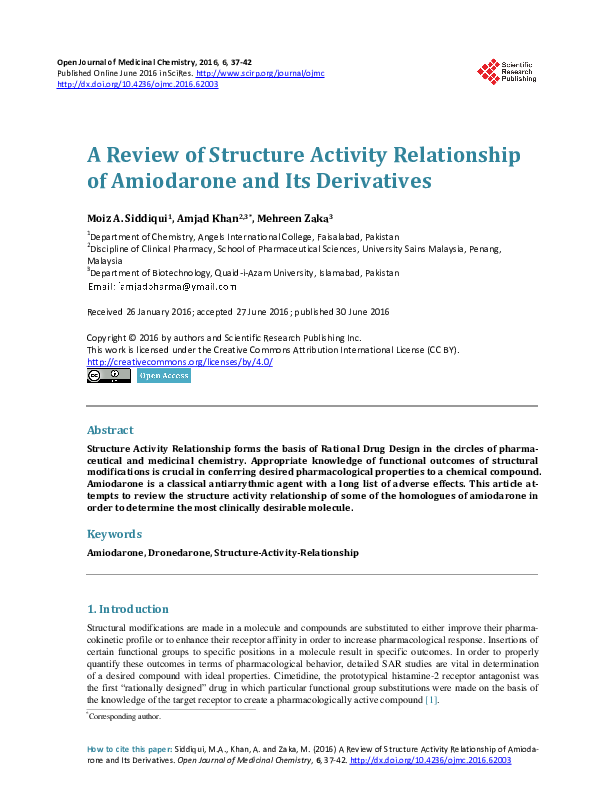 (PDF) A Review of Structure Activity Relationship of Amiodarone and Its ...