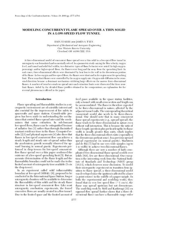 (PDF) Modeling concurrent flame spread over a thin solid in a low-speed ...