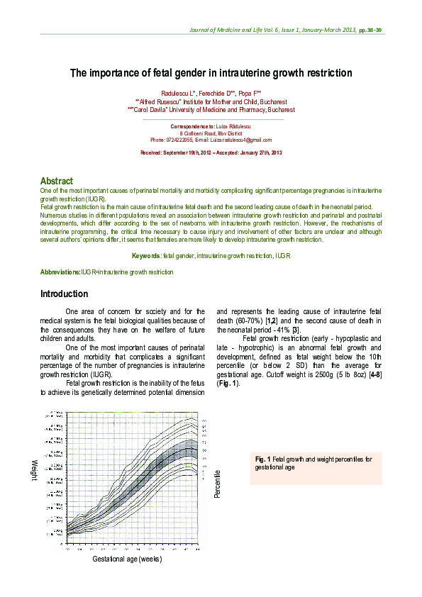 (PDF) The importance of fetal gender in intrauterine growth