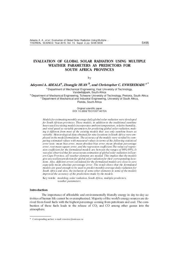 (PDF) Evaluation of global solar radiation using multiple weather ...