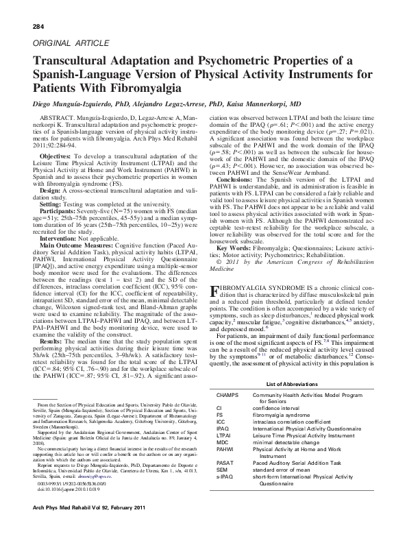 (PDF) Transcultural Adaptation and Psychometric Properties of a Spanish ...