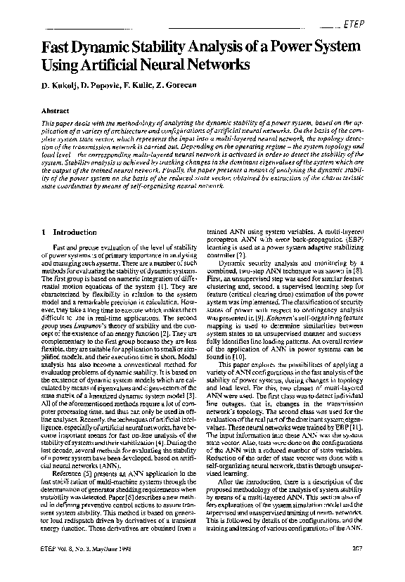 (PDF) Fast dynamic stability analysis of a power system using ...