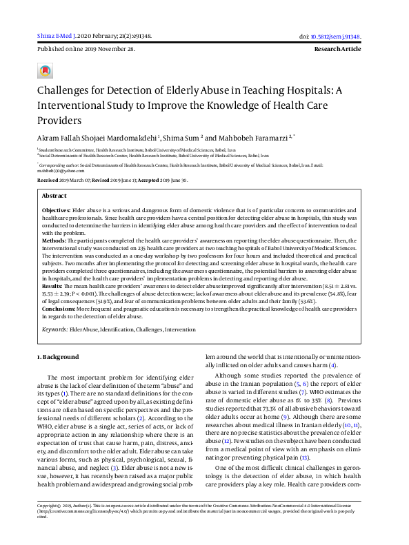 (PDF) Challenges for Detection of Elderly Abuse in Teaching Hospitals ...