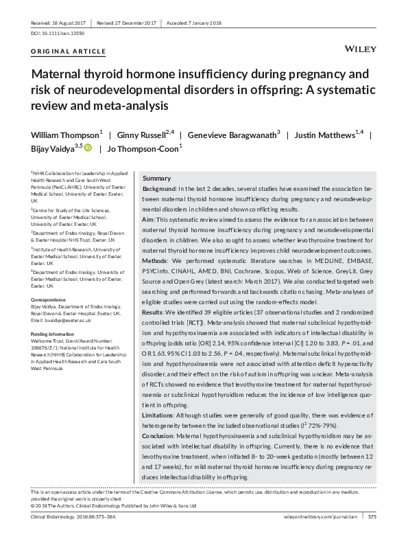 (PDF) Maternal thyroid hormone insufficiency during pregnancy and risk ...