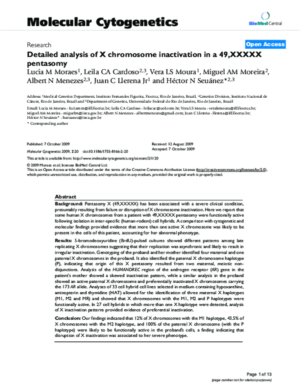 (PDF) Detailed analysis of X chromosome inactivation in a 49,XXXXX ...