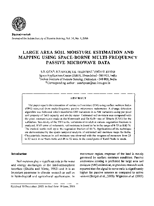 (PDF) Large area soil moisture estimation and mapping using space-borne ...