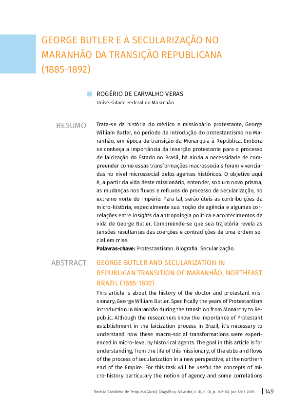 (PDF) George Butler e a secularização no Maranhão da transição ...