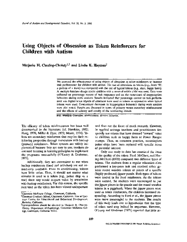 (PDF) Using objects of obsession as token reinforcers for children with ...