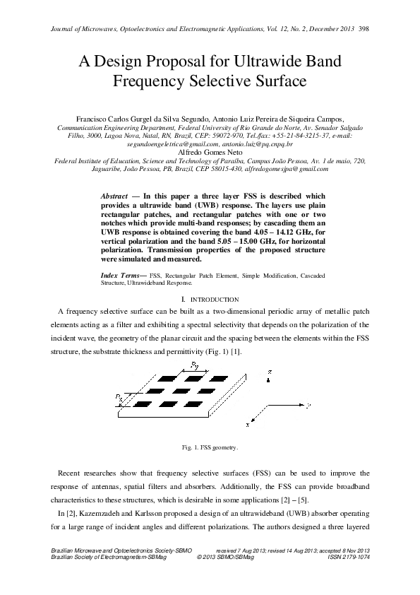 (PDF) A design proposal for ultrawide band frequency selective surface
