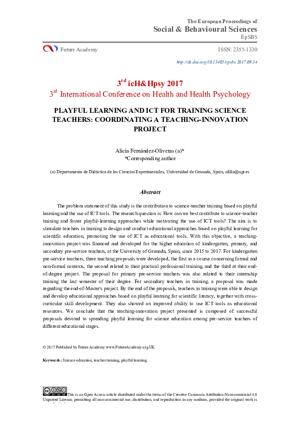 (PDF) Playful Learning And Ict For Training Science Teachers ...
