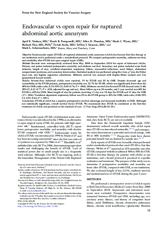 (PDF) Endovascular vs open repair for ruptured abdominal aortic aneurysm