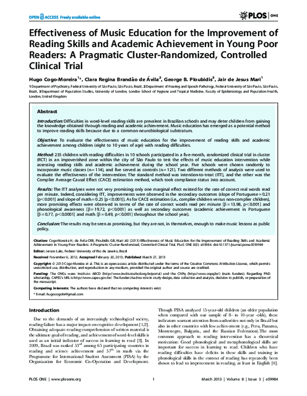 (PDF) Effectiveness of Music Education for the Improvement of Reading ...