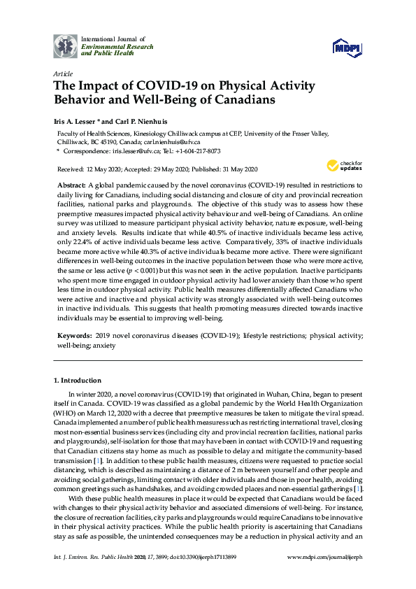 (PDF) The Impact of COVID-19 on Physical Activity Behavior and Well ...