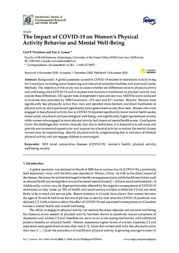(PDF) The Impact of COVID-19 on Women’s Physical Activity Behavior and ...