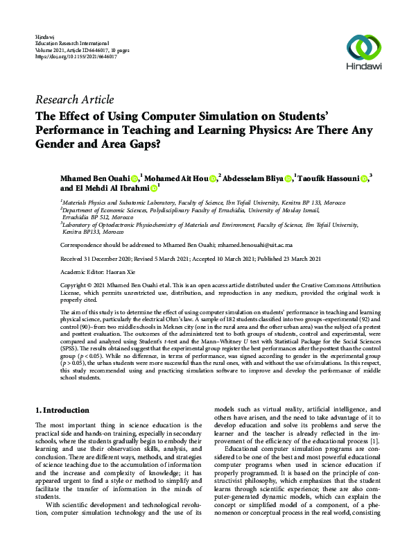 (PDF) The Effect of Using Computer Simulation on Students’ Performance ...