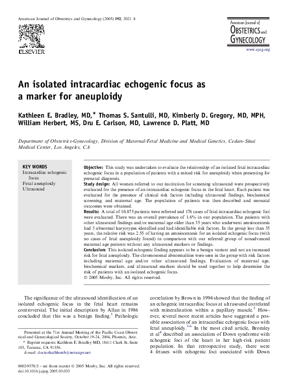 (PDF) An isolated intracardiac echogenic focus as a marker for