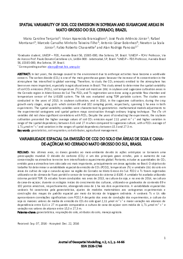 (PDF) Spatial Variability of Soil CO2 Emission in Soybean and Sugarcane ...