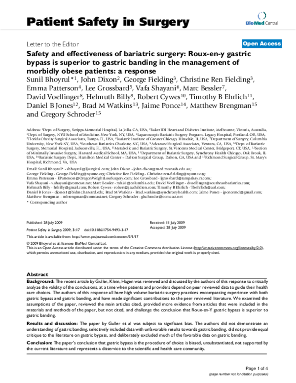 (PDF) Safety and effectiveness of bariatric surgery: Roux-en-Y gastric ...