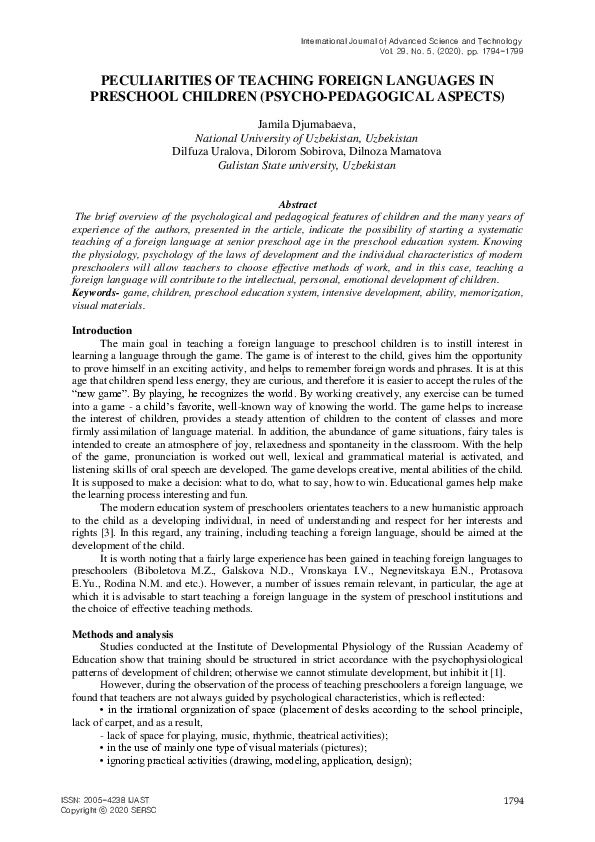(PDF) PECULIARITIES OF TEACHING FOREIGN LANGUAGES IN PRESCHOOL CHILDREN ...