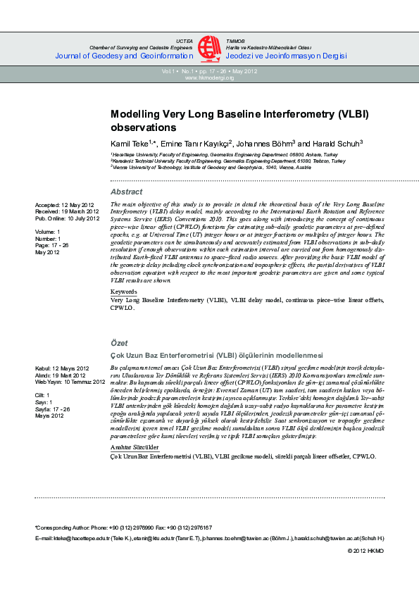 (PDF) Modelling Very Long Baseline Interferometry (VLBI) observations