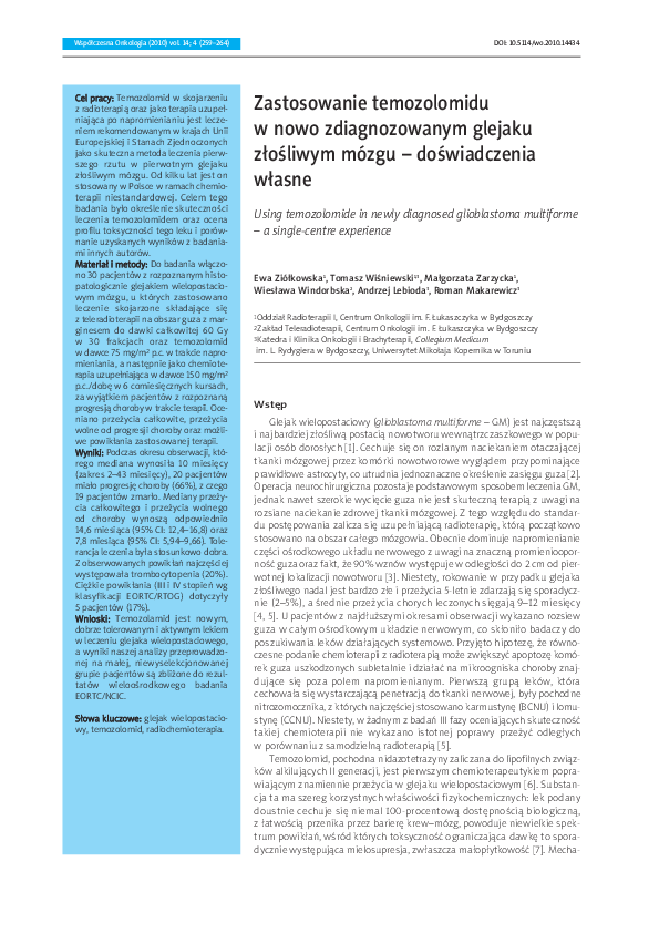Using temozolomide in newly diagnosed glioblastoma multiformea single-centre experience