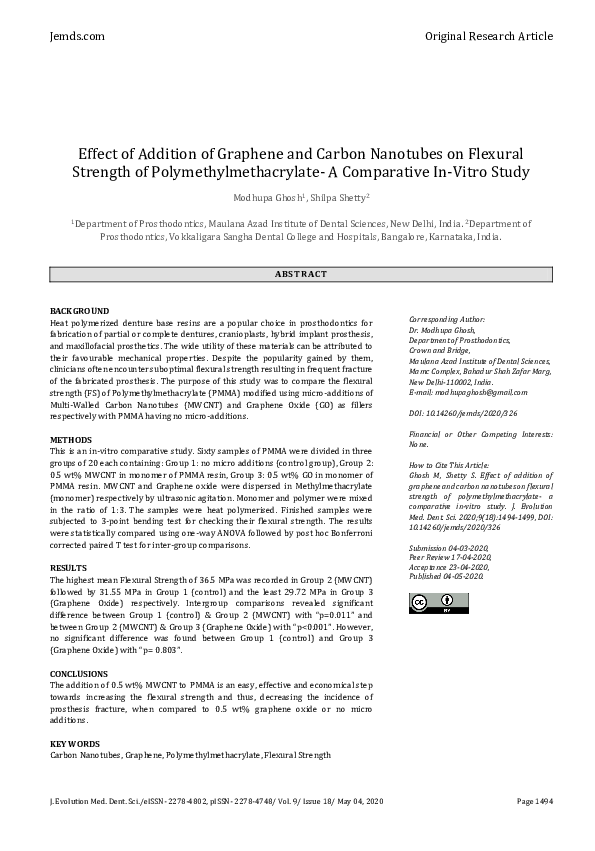 (PDF) Effect of Addition of Graphene and Carbon Nanotubes on Flexural ...