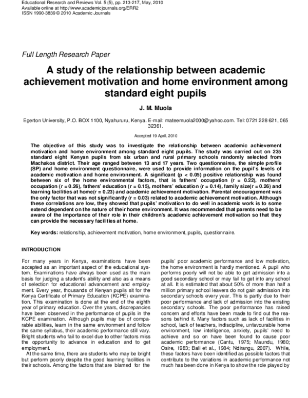 (PDF) A study of the relationship between academic achievement ...
