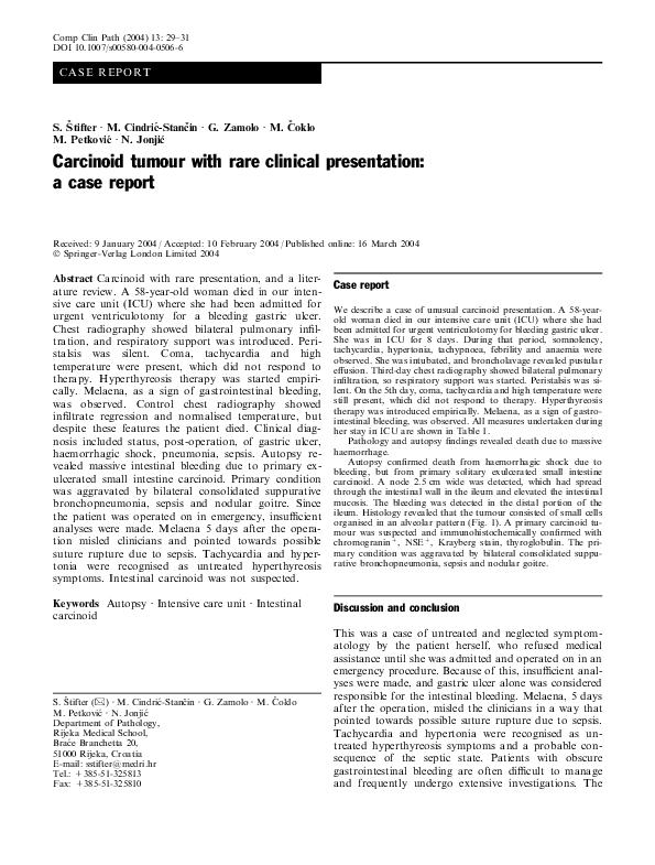 (PDF) Carcinoid tumour with rare clinical presentation: a case report