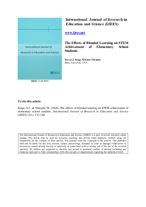 (PDF) The Effects of Blended Learning on STEM Achievement of Elementary ...