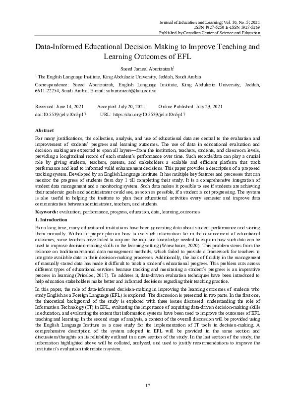(PDF) Data-Informed Educational Decision Making to Improve Teaching and ...