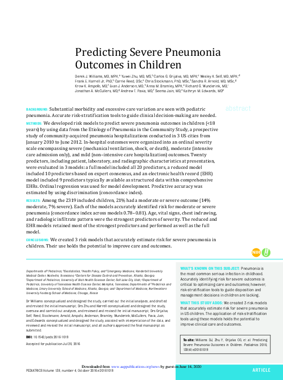 (PDF) Predicting Severe Pneumonia Outcomes in Children