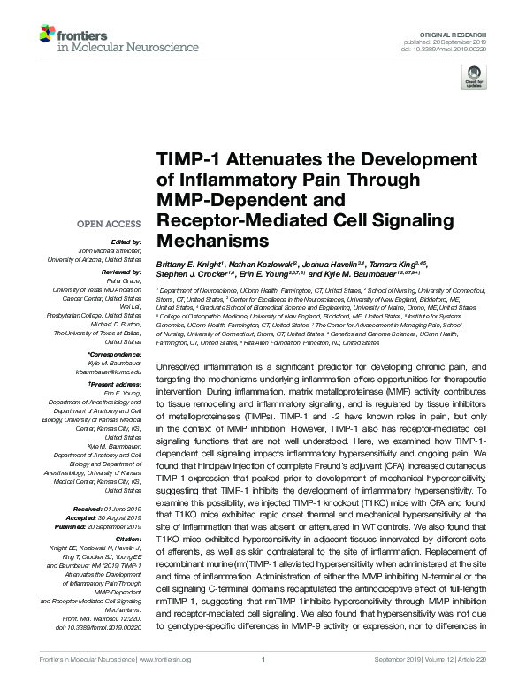 (PDF) TIMP-1 Attenuates the Development of Inflammatory Pain Through ...