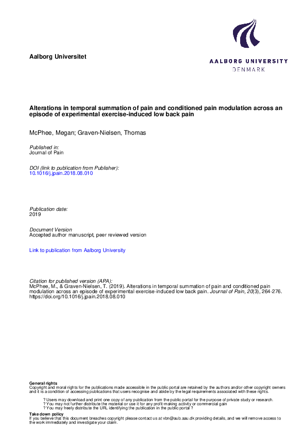 (PDF) Alterations in Temporal Summation of Pain and Conditioned Pain ...