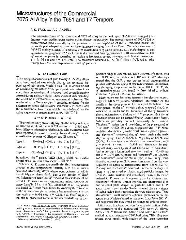 (PDF) Microstructures of the commercial 7075 Al alloy in the T651 and ...