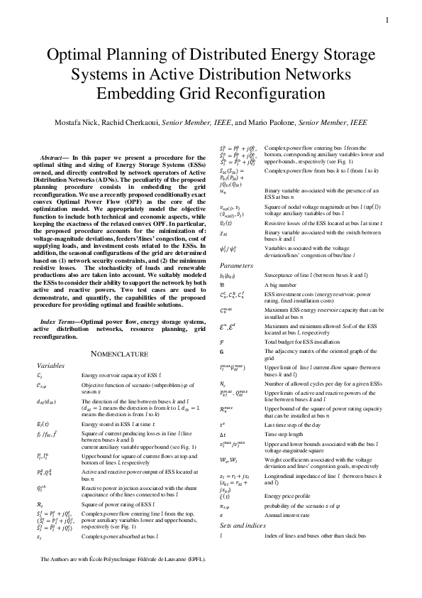 (PDF) Optimal Planning of Distributed Energy Storage Systems in Active ...