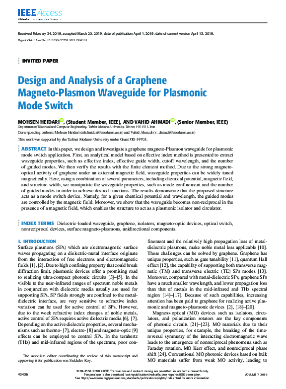 (PDF) Design and Analysis of a Graphene Magneto-Plasmon Waveguide for ...