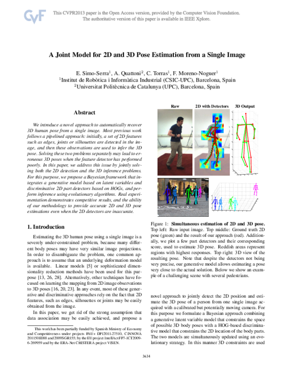 (PDF) A joint model for 2D and 3D pose estimation from a single image