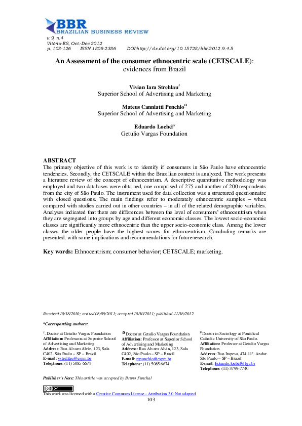 (PDF) An Assessment of the consumer ethnocentric scale (CETSCALE ...