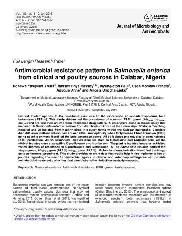 (PDF) Antimicrobial resistance pattern in Salmonella enterica from ...
