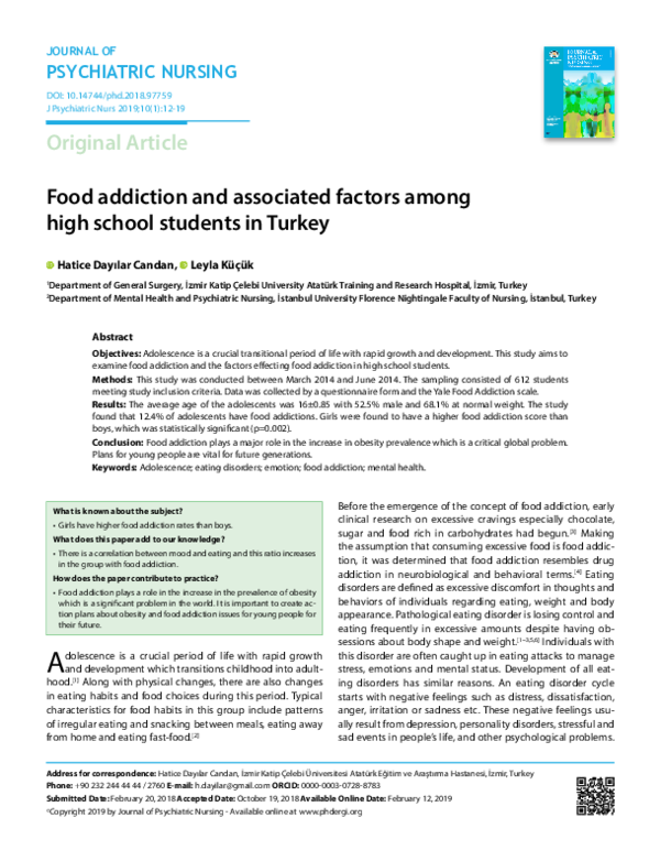 (PDF) Food Addiction and Associated Factors Among High School Students ...