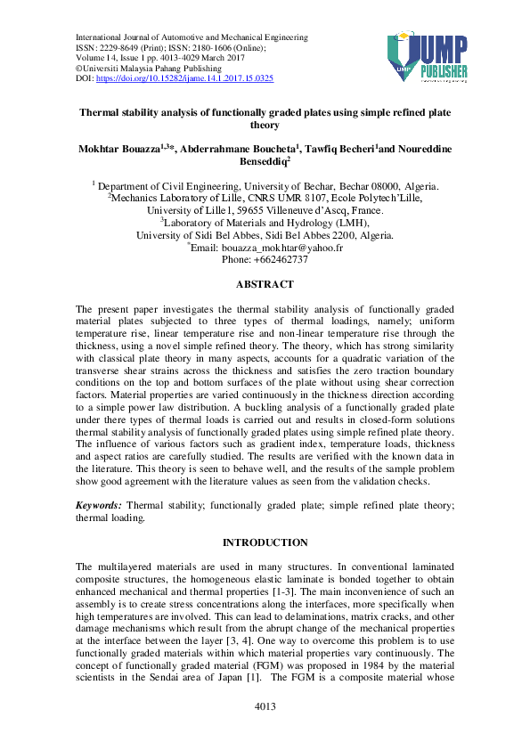 (PDF) Thermal stability analysis of functionally graded plates using ...