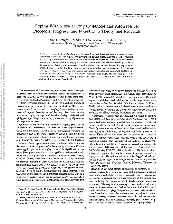 (PDF) Coping with stress during childhood and adolescence: Problems ...