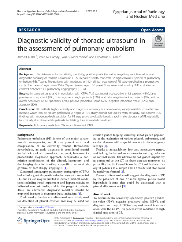 (PDF) Diagnostic validity of thoracic ultrasound in the assessment of ...