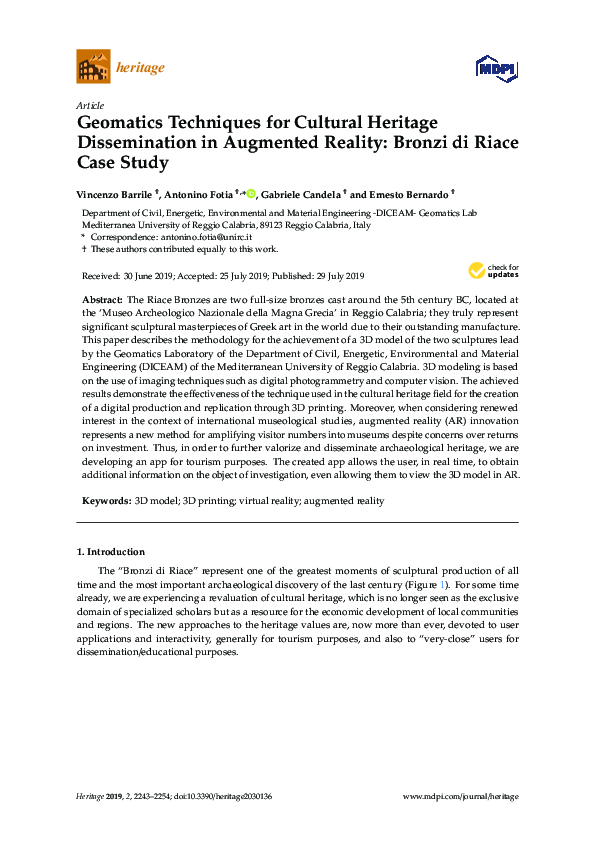 (PDF) Geomatics Techniques for Cultural Heritage Dissemination in ...