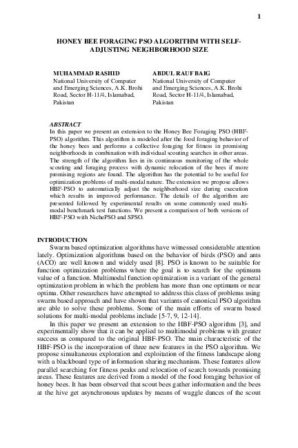 (PDF) Honey Bee Foraging PSO Algorithm with Self-Adjusting Neighborhood ...